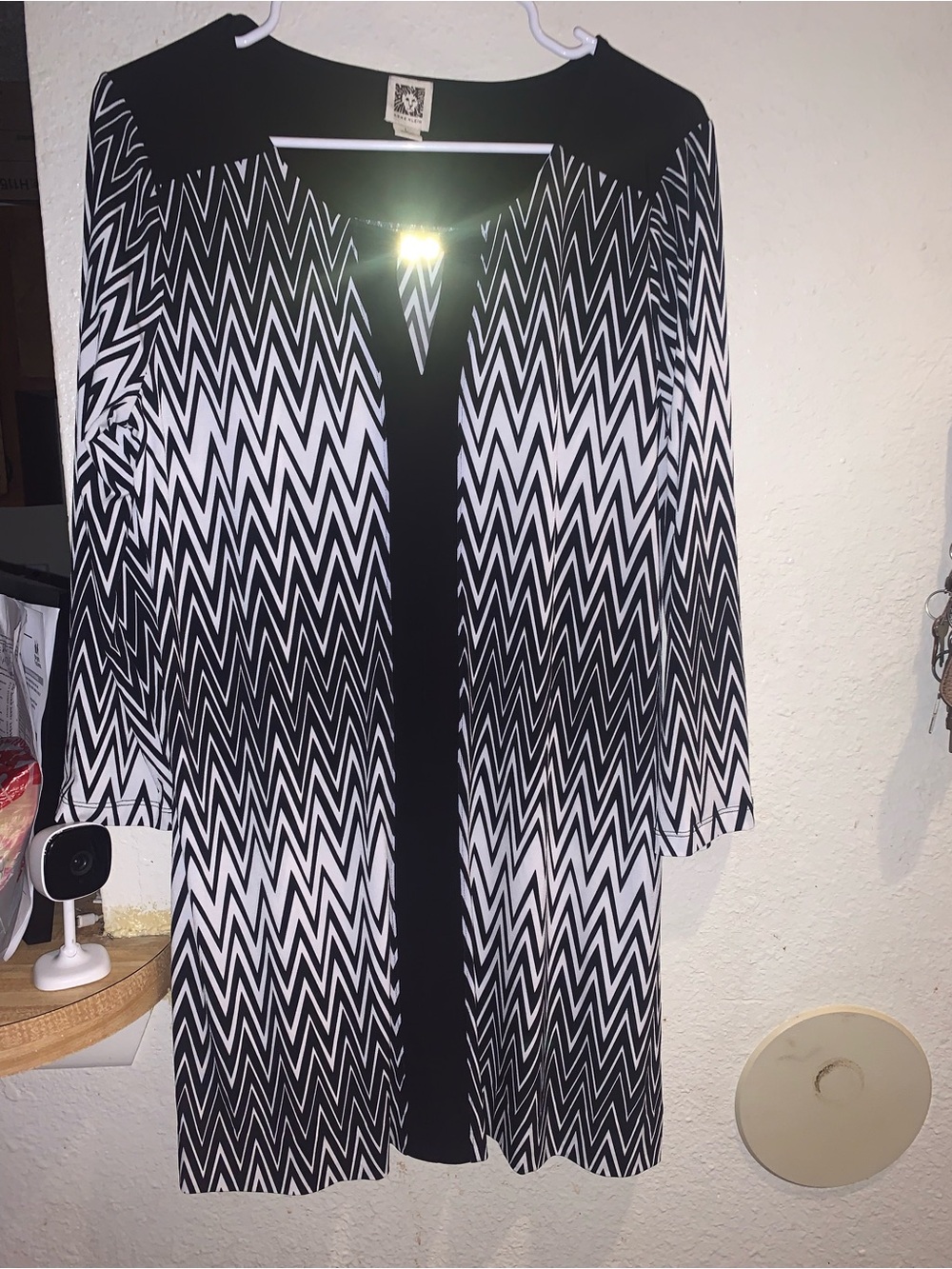 Anne Klein Black and White Chevron Midi Dress